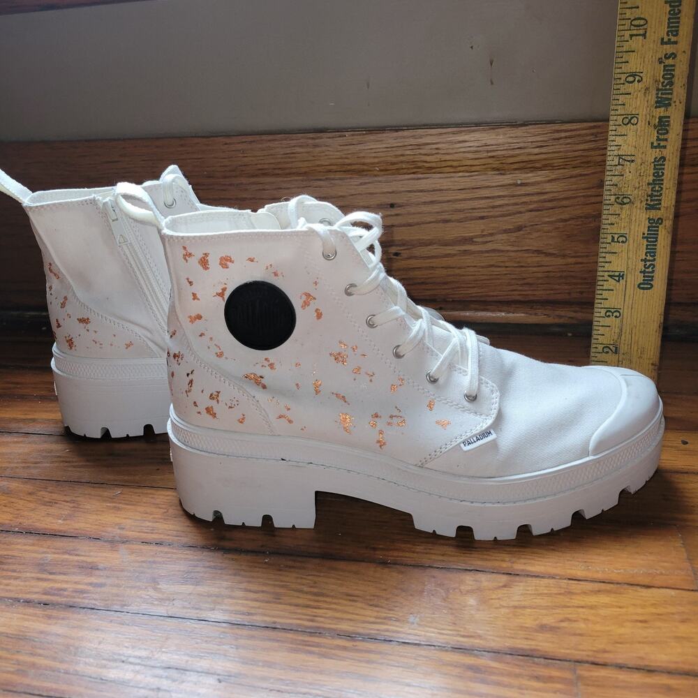 Palladium Revolt Hi TX White Rose Gold Foil Platform Boots Womens 11 96907-116-M